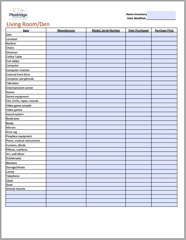 Home Inventory - Plastridge Insurance